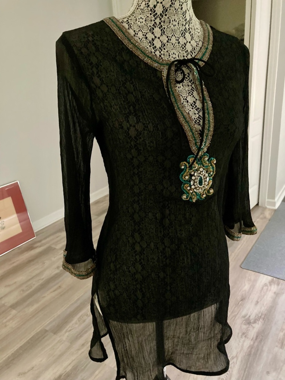 Black Swim Coverup with Beaded Neckline